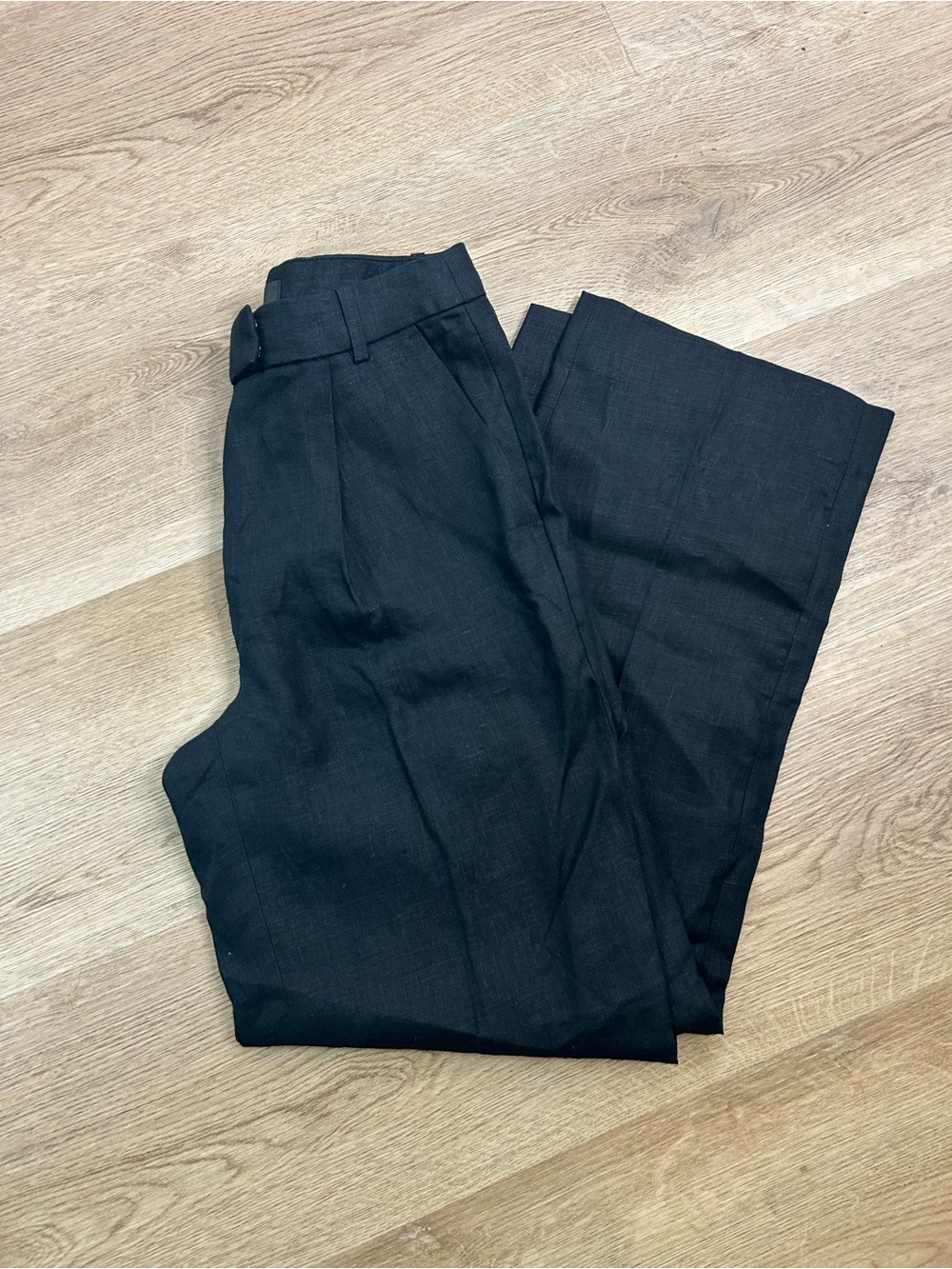 Banana Republic 100% Linen High Rise Relaxed Straight Leg Trouser Pant in Black